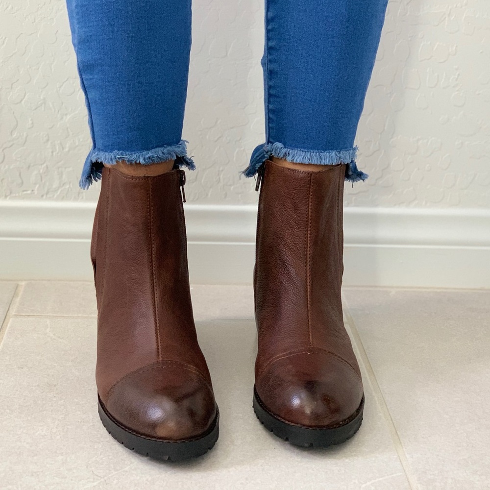 Texas Brown Distressed Leather Tall Ankle Boots - Picture 5 of 7